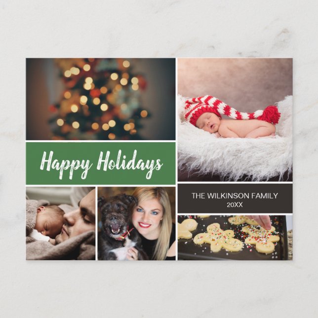 Postal Festiva Navidades de fotos de Green Happy Holidays (Anverso)