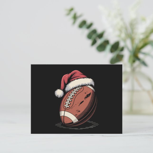 Postal Festiva Navidades de fútbol americano Santa Hat Sports (Anverso de pie)