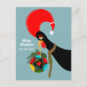Postal Festiva Navidades de gallos portugueses holly bauble