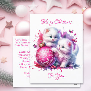 Postal Festiva Navidades de gatitos blancos dulces personalizados