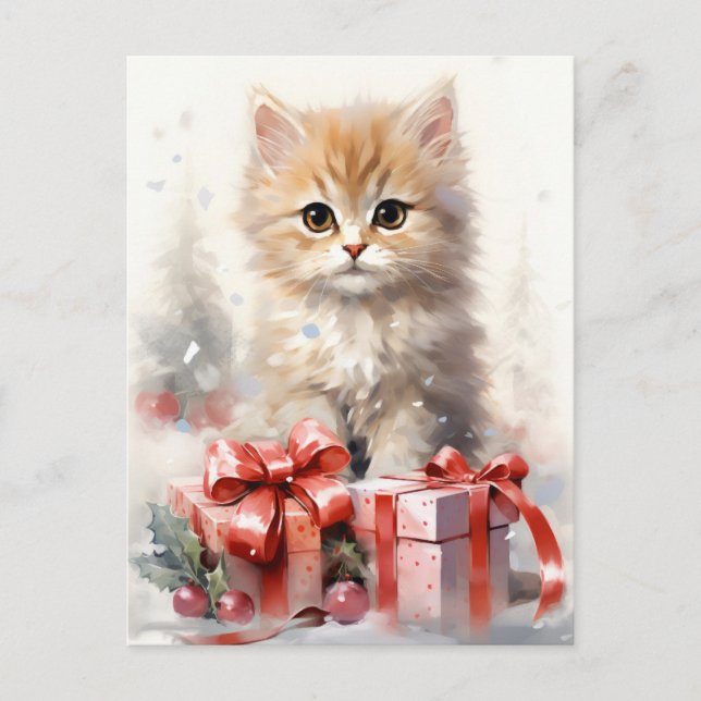 Postal Festiva Navidades de gatitos blancos y Naranjas (Anverso)