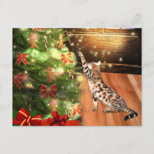 Postal Festiva Navidades de gato de Bengala