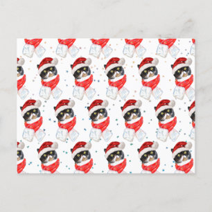 Postal Festiva Navidades de gato tricolores acuarela con bufanda