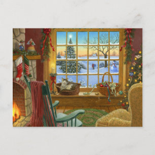 Postal Festiva Navidades de gatos cómodos