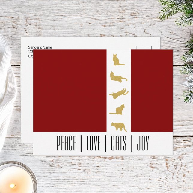 Postal Festiva Navidades de gatos de oro blanco rojo moderno (Subido por el creador)