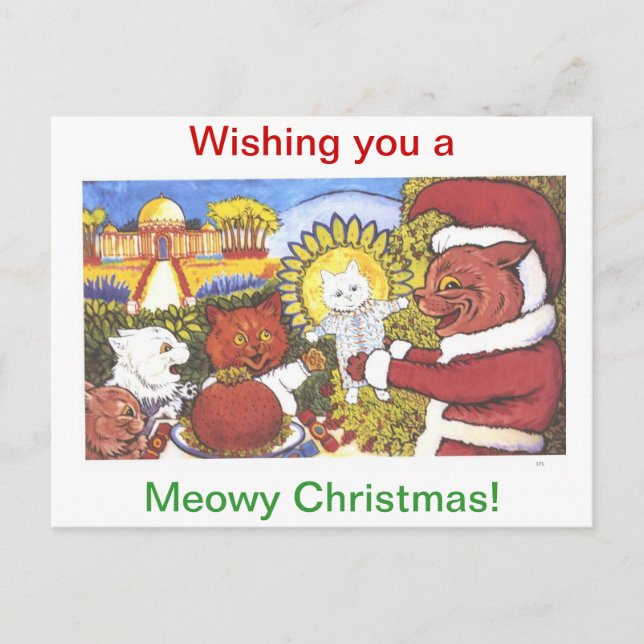 Postal Festiva Navidades de gatos, por Louis Wain (Anverso)