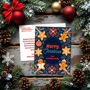 Postal Festiva Navidades de Gingerbread y Foliage de Arte Popular