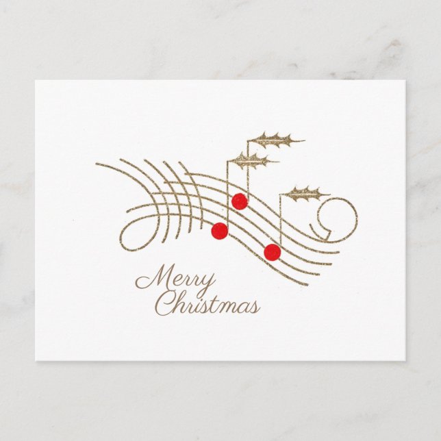 Postal Festiva Navidades de Gold Holly Music Notes (Anverso)