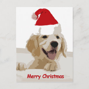 Postal Festiva Navidades de Golden Retriever con Santa Hat