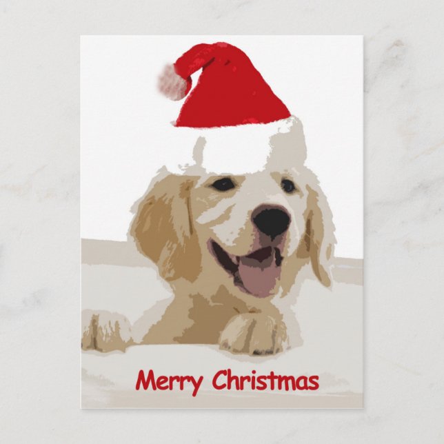 Postal Festiva Navidades de Golden Retriever con Santa Hat (Anverso)