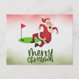 Postal Festiva Navidades de golf con bandera de golf y Santa Clau