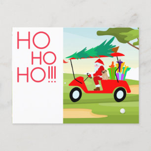 Postal Festiva Navidades de golf con carro de golf Santa con árbo
