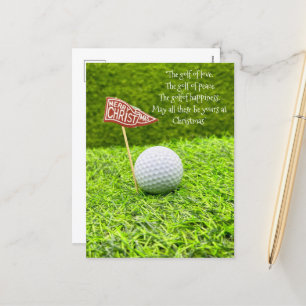 Postal Festiva Navidades de golf con pelota de golf sobre césped