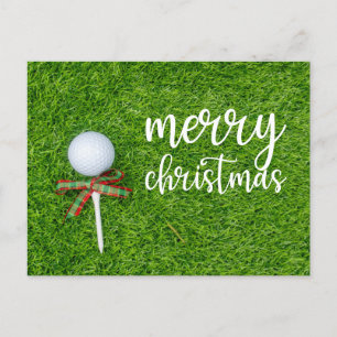 Postal Festiva Navidades de golf con pelota de golf y tee con cin