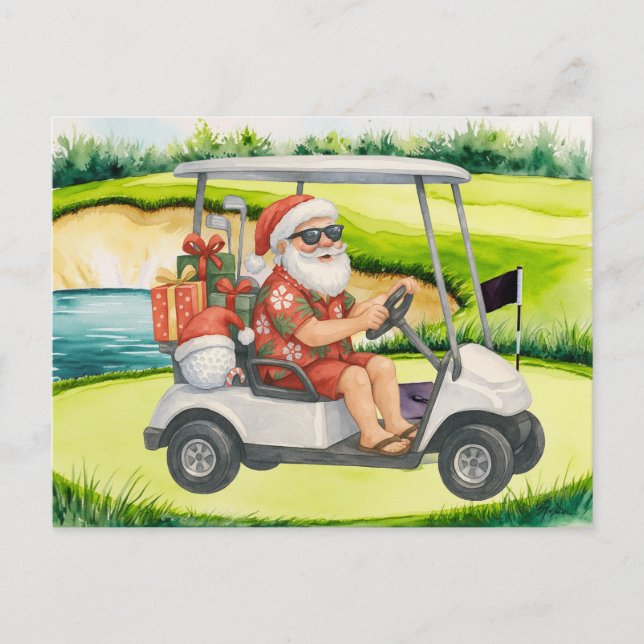 Postal Festiva Navidades de golf con Santa Claus (Anverso)