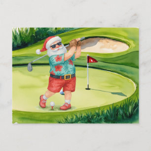 Postal Festiva Navidades de golf con Santa Claus