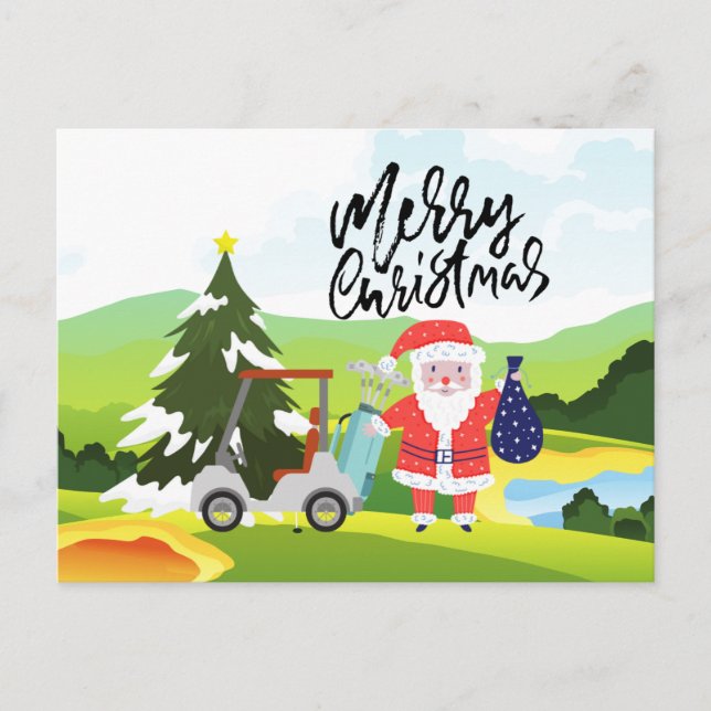 Postal Festiva Navidades de golf con Santa Claus para Golfer (Anverso)