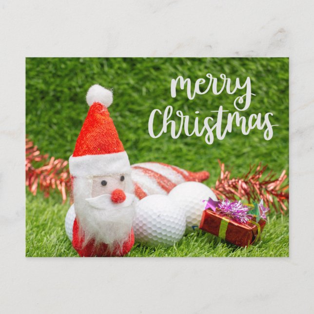 Postal Festiva Navidades de golf con Santa Claus para golfista (Anverso)