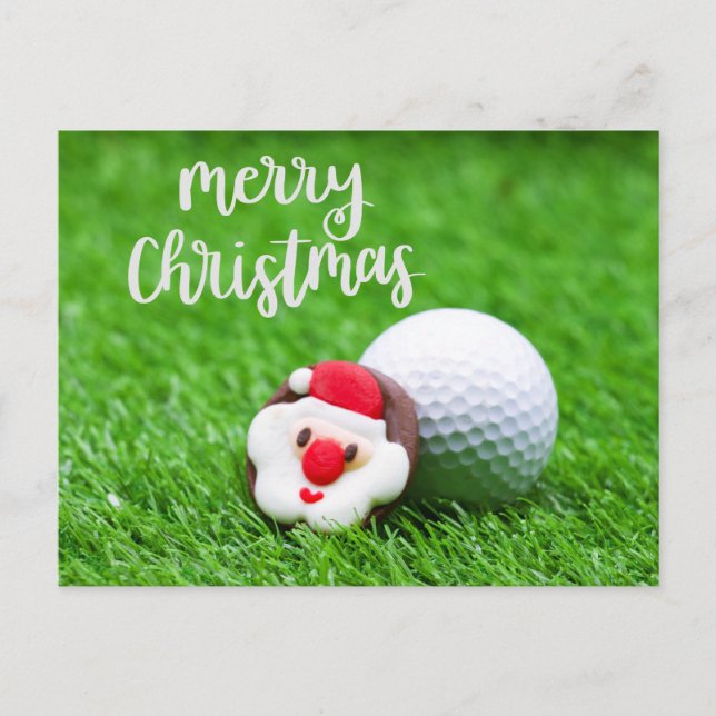 Postal Festiva Navidades de golf con Santa Claus para golfista (Anverso)