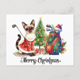 Postal Festiva Navidades de golf con temática de Gato Golfer Siam