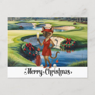 Postal Festiva Navidades de golf con temática de Gato Golfer Siam
