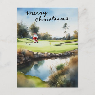 Postal Festiva Navidades de golf de Santa Claus Tema