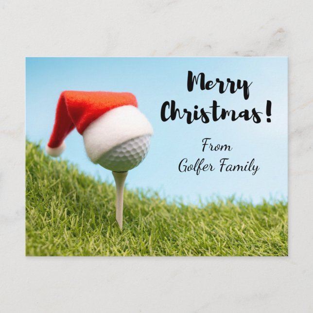 Postal Festiva Navidades de golf de vacaciones con sombrero Santa (Anverso)