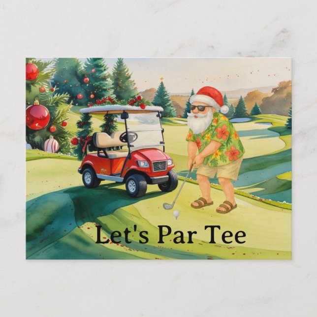 Postal Festiva Navidades de golf Par Tee con Santa Golf (Anverso)