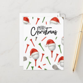Postal Festiva Navidades de golf Santa Hat Red y Green Tees