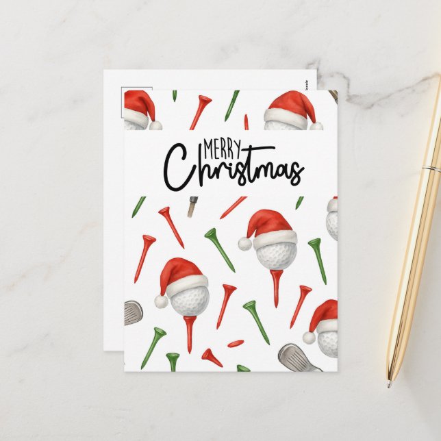 Postal Festiva Navidades de golf Santa Hat Red y Green Tees (Anverso/Reverso In Situ)