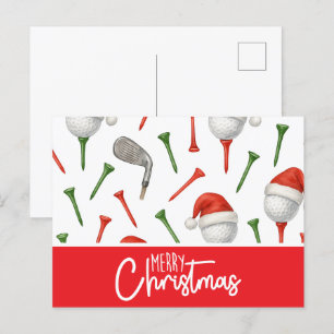 Postal Festiva Navidades de golf Santa Hat Red y Green Tees
