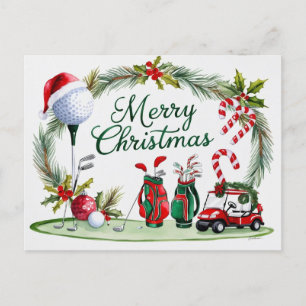 Postal Festiva Navidades de golf temáticos para acuarela de Golfe