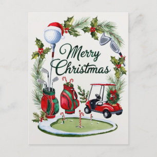 Postal Festiva Navidades de golf temáticos para acuarela de Golfe