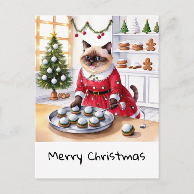Postal Festiva Navidades de golf temáticos para Cat Lover Golfer (Anverso)