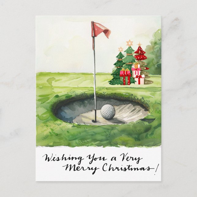 Postal Festiva Navidades de golf temáticos para golfistas en curs (Anverso)