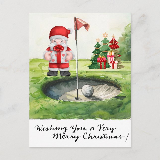 Postal Festiva Navidades de golf temáticos para golfistas en curs (Anverso)