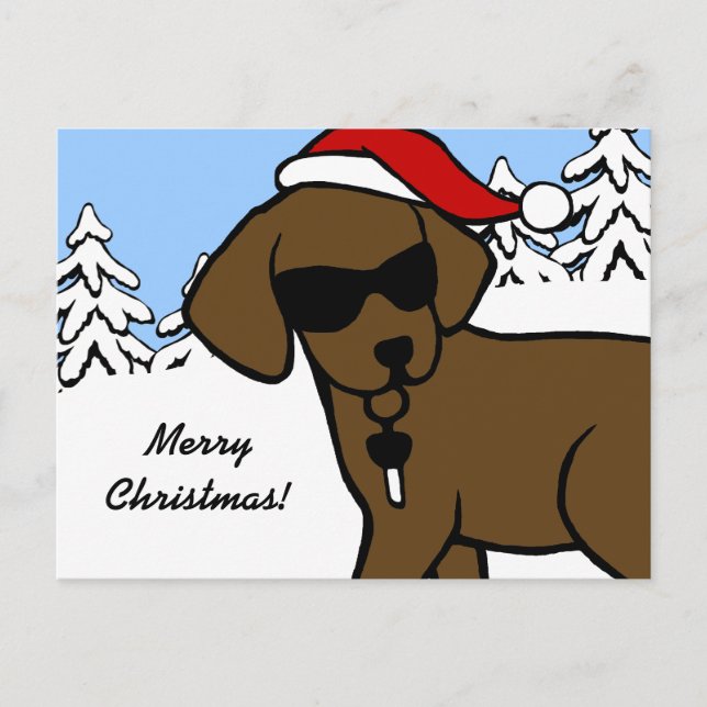 Postal Festiva Navidades de Guay Chocolate Lab Snow Woods Persona (Anverso)