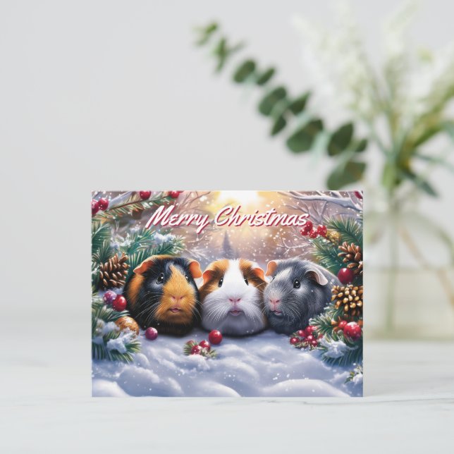 Postal Festiva Navidades de Guinea Pig Winter Wonderland (Anverso de pie)