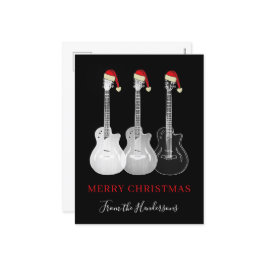 Postal Festiva Navidades de guitarra de cerezo en blanco y negro