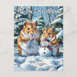 Postal Festiva Navidades de Hamsters y Snowman