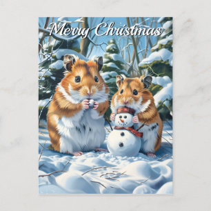 Postal Festiva Navidades de Hamsters y Snowman