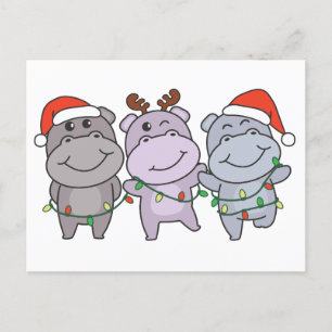Postal Festiva Navidades de Hippo Animales Cutan Hippos