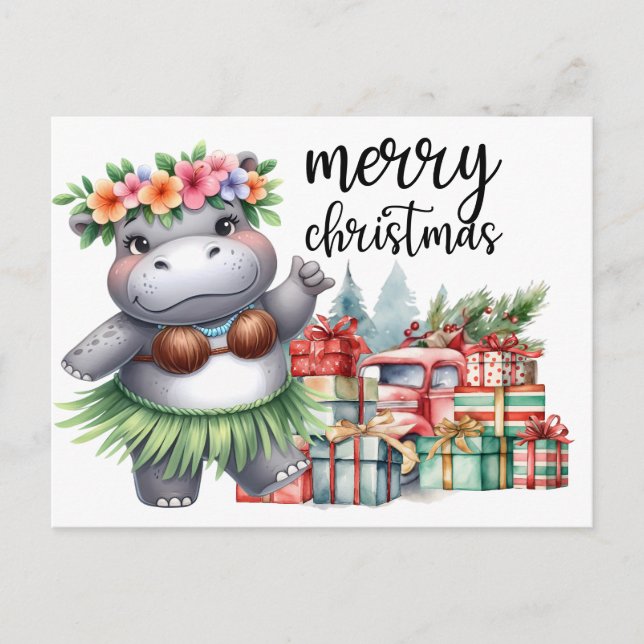 Postal Festiva Navidades de Hippo para amantes de los animales (Anverso)