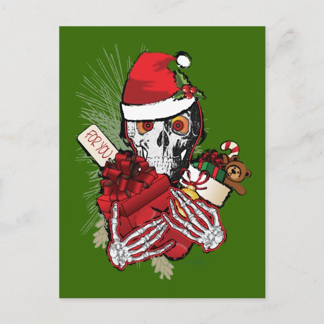 Postal Festiva Navidades de Holiday Skull (Anverso)