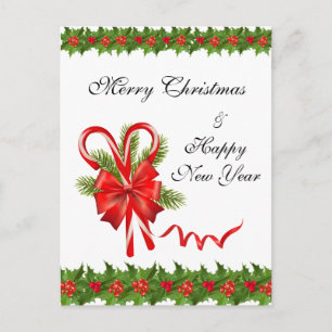 Postal Festiva Navidades de Holly Berries y Candy Canes