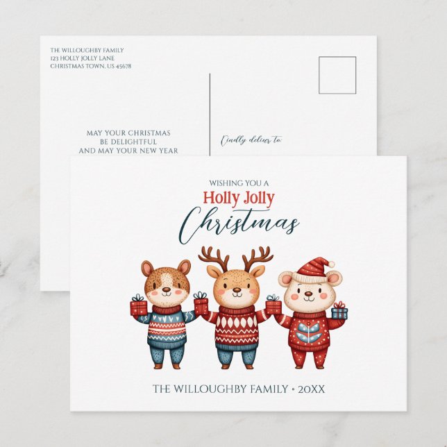Postal Festiva Navidades de Holly Jolly (Anverso / Reverso)
