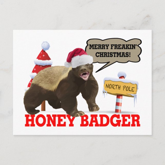 Postal Festiva Navidades de Honey Badger Merry Freakin (Anverso)