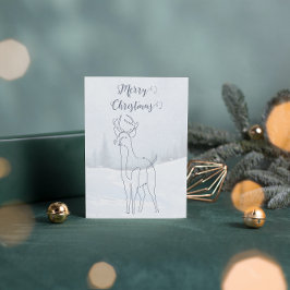 Postal Festiva Navidades de invierno con lino gris azul y reno