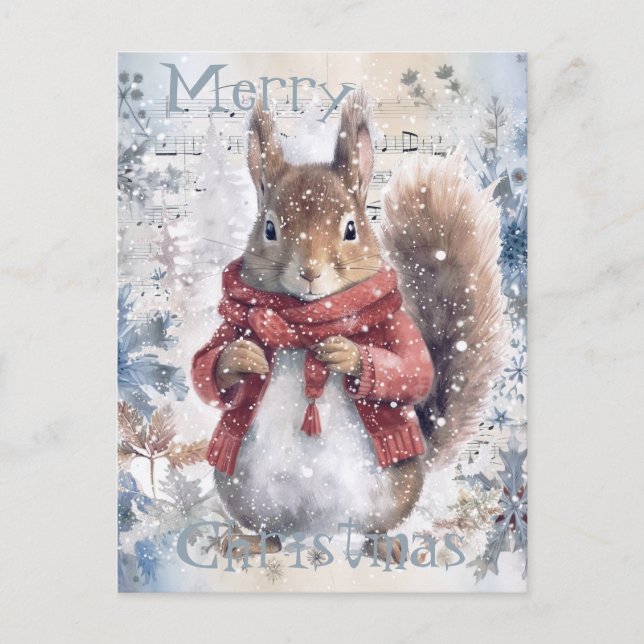 Postal Festiva Navidades de invierno de la ardilla suave (Anverso)