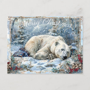 Postal Festiva Navidades de invierno de osito polar lindo